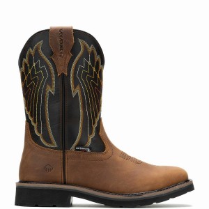 Brown Black Wolverine Rancher Eagle Waterproof Steel-Toe Wellington Men Boots | XIJ3991GY