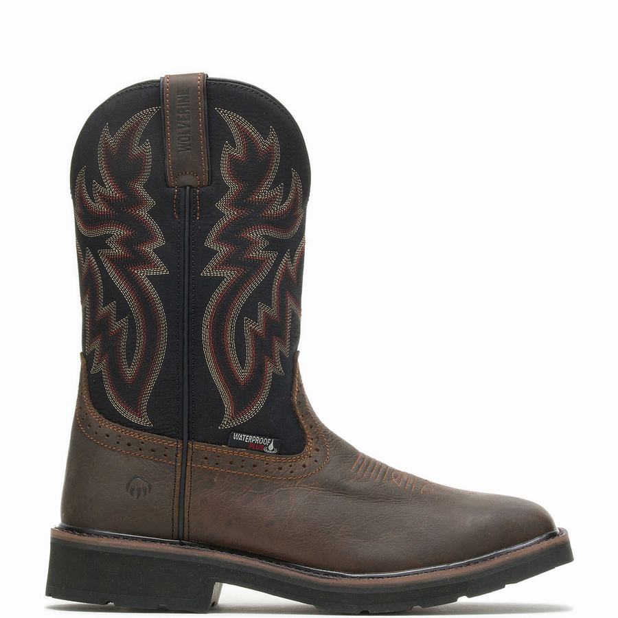 Black Brown Wolverine Rancher Waterproof Steel-Toe Wellington Men Boots | PEB3354KZ