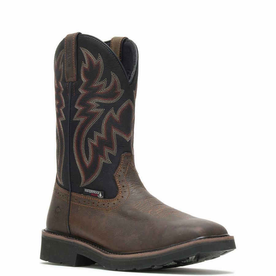 Black Brown Wolverine Rancher Waterproof Steel-Toe Wellington Men Boots | PEB3354KZ
