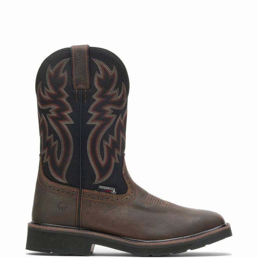 Black Brown Wolverine Rancher Waterproof Steel-Toe Wellington Men Boots | PEB3354KZ