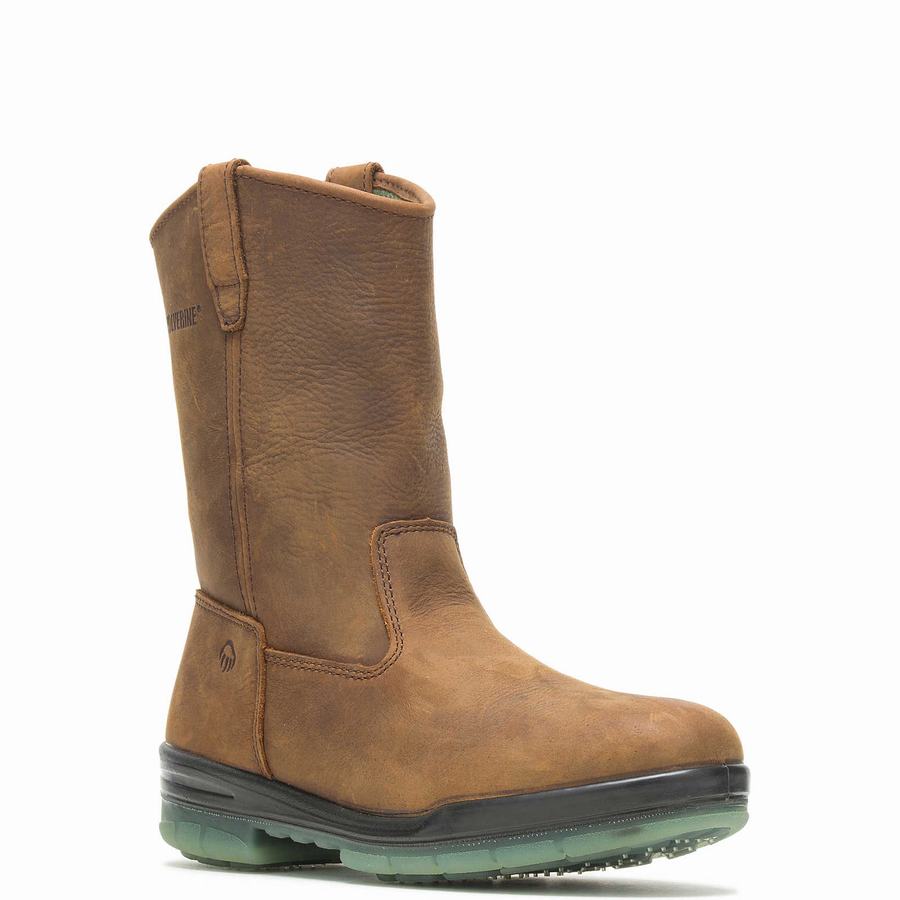 Brown Wolverine DuraShocks® Steel Toe Insulated Waterproof Wellington Men Boots | LDW5699YL