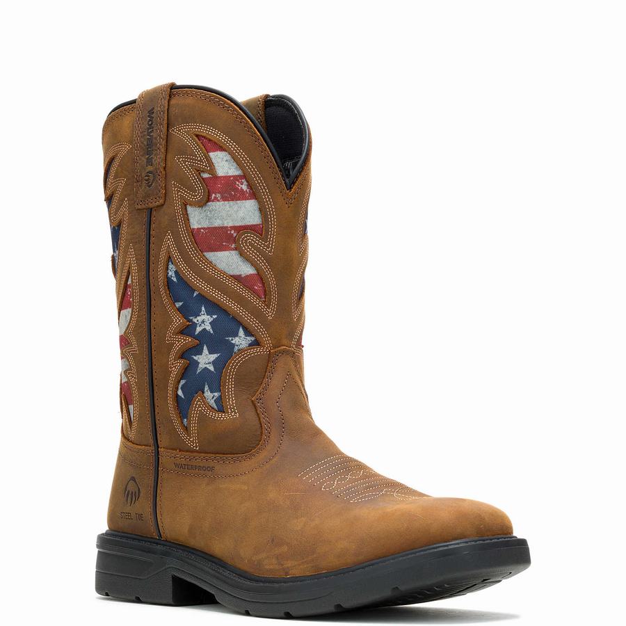Brown Wolverine Rancher Flag Steel-Toe Wellington Men Boots | LQV61100XQ