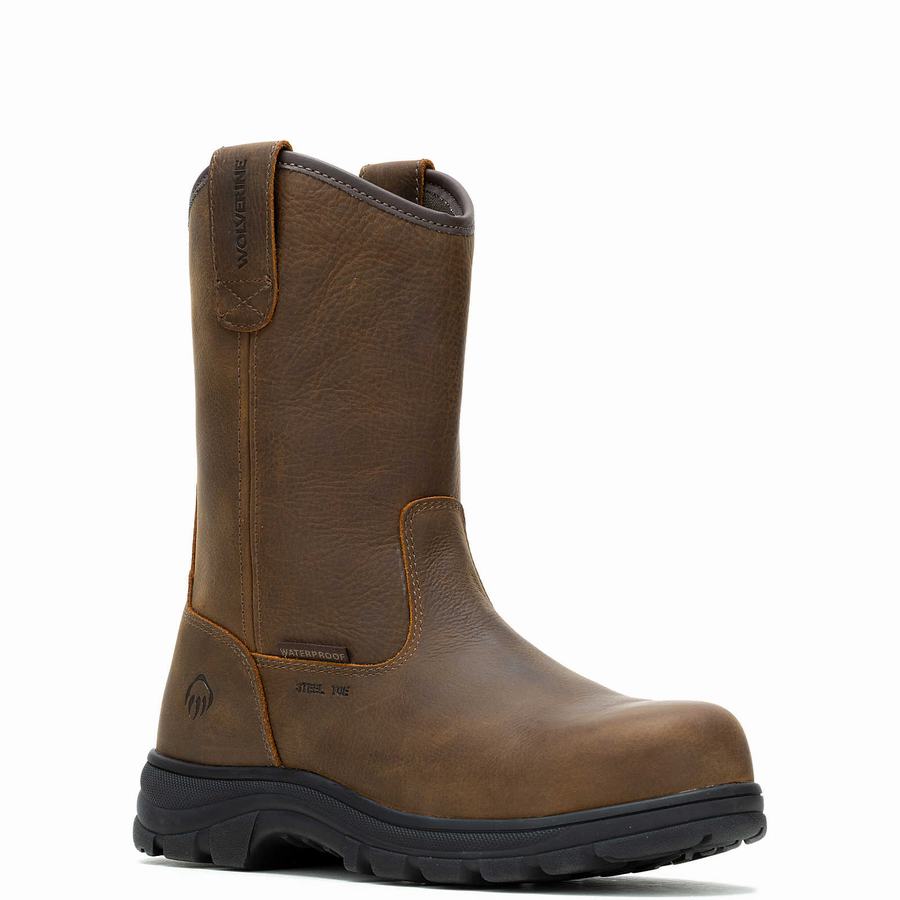 Dark Brown Wolverine Carlsbad Steel-Toe Work Wellington Men Boots | NVE7056UV