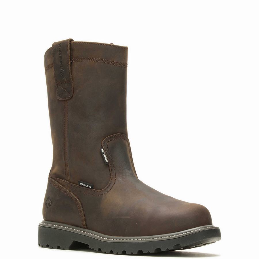 Dark Brown Wolverine Floorhand Met-Guard Steel-Toe Wellington Men Boots | TUY1297CS