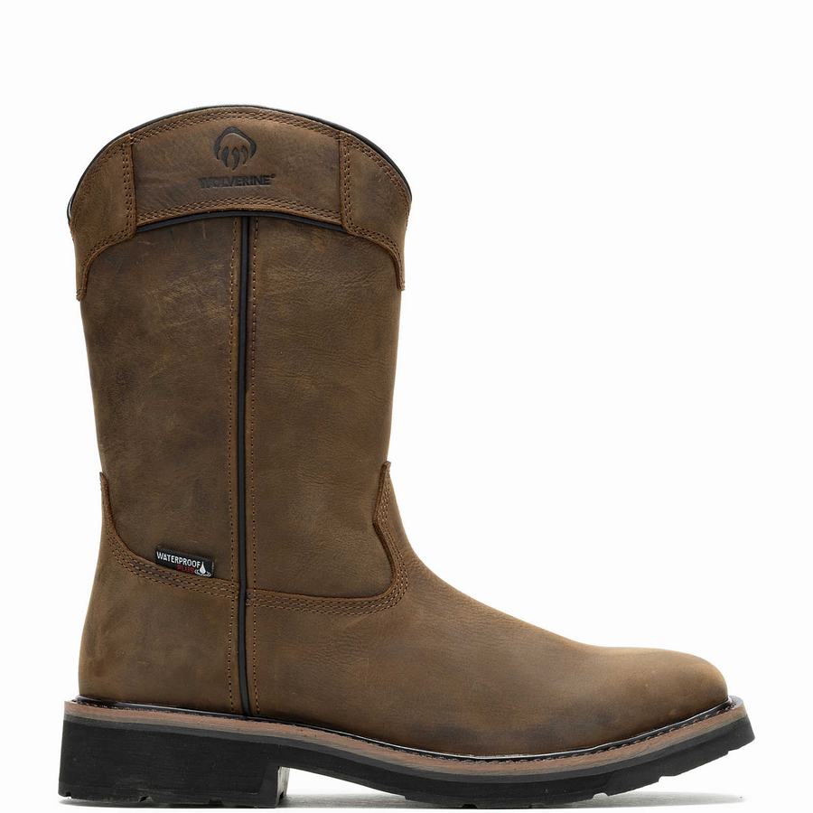 Dark Coffee Wolverine Rancher Pull-Tab Waterproof Steel-Toe Wellington Men Boots | YAT9785ME